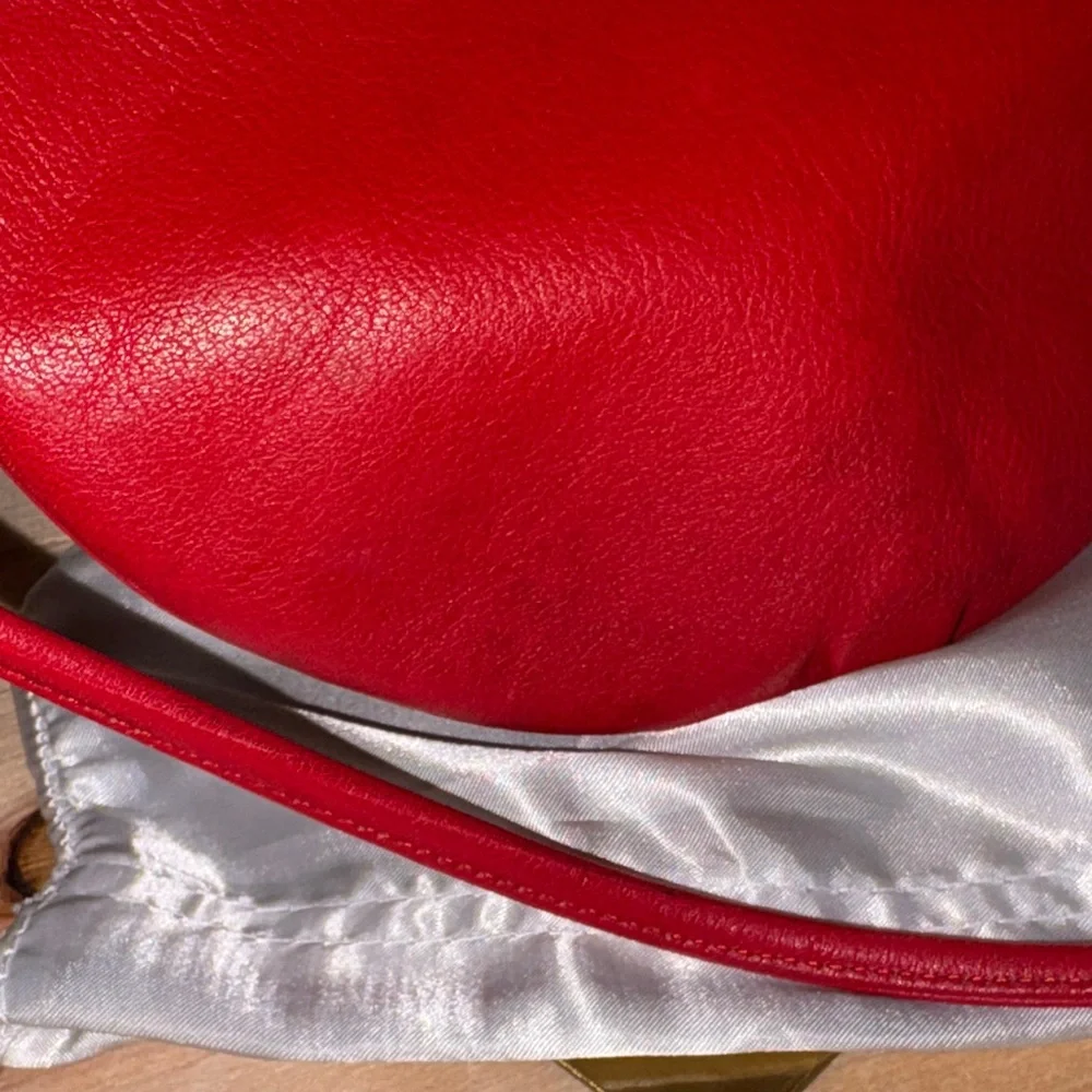 Vintage Dior Red Leather Crescent Crossbody with Gold Logo Medallion - Picture 4 of 14
